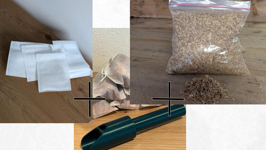 Anzünder Komplettsett - Schaufel + Sägemehl + 50 Teebeutel